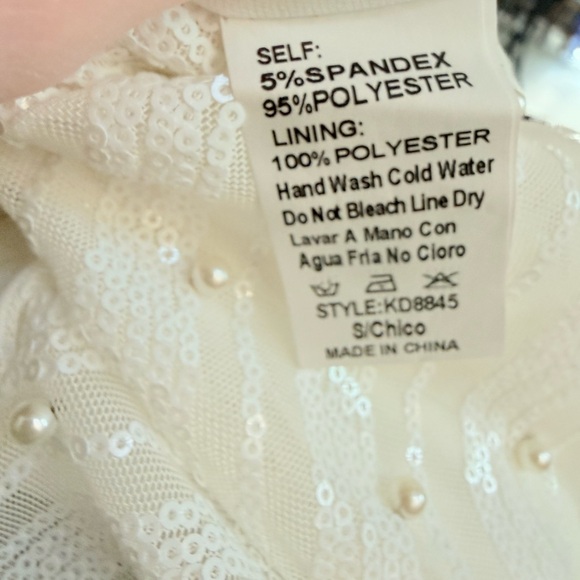 Hot Miami Styles White Pearl Sequin V-Neck Lined maxi Dress Small - Picture 4 of 6